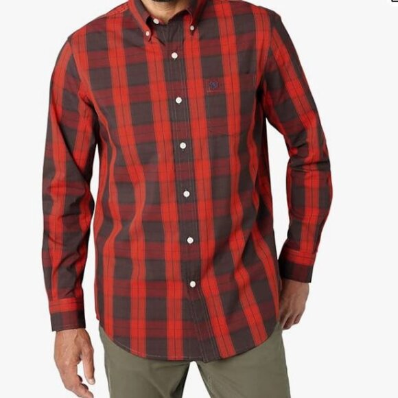 NEW Chaps Mens Button Down Shirt Casual Red Blue Plaid Cotton Blend Size 3X - Picture 1 of 6